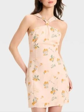 Wild Fable Bella Vita Citrus Knotted Y-Neck Linen Mini Dress Size Small